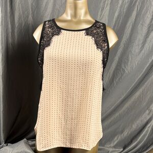Women's Small LOFT Black and Cream Lace Accent Blouse